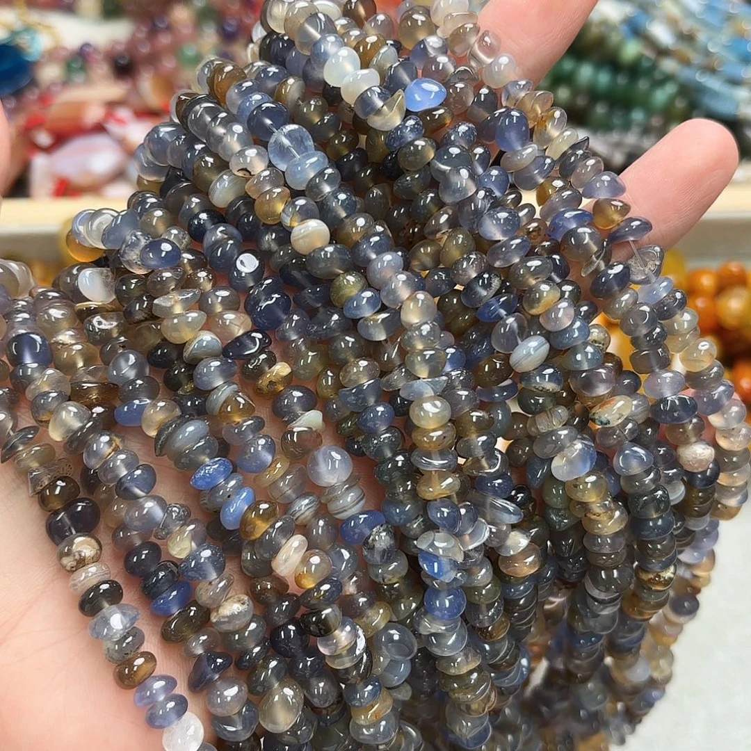 玛瑙/玉髓未镶嵌珠宝半成品蓝玛碎一条长75-80