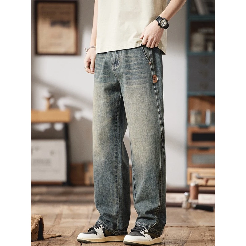 美式牛仔裤男士宽松直筒休闲春秋潮牌复古水洗2025秋季新款长裤子