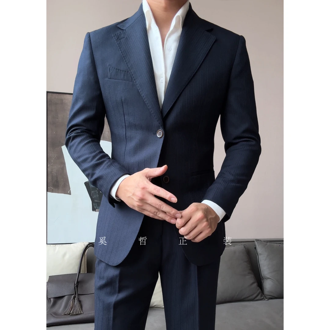 夏季薄款时尚提花纹理单排扣那不勒斯西服套装948