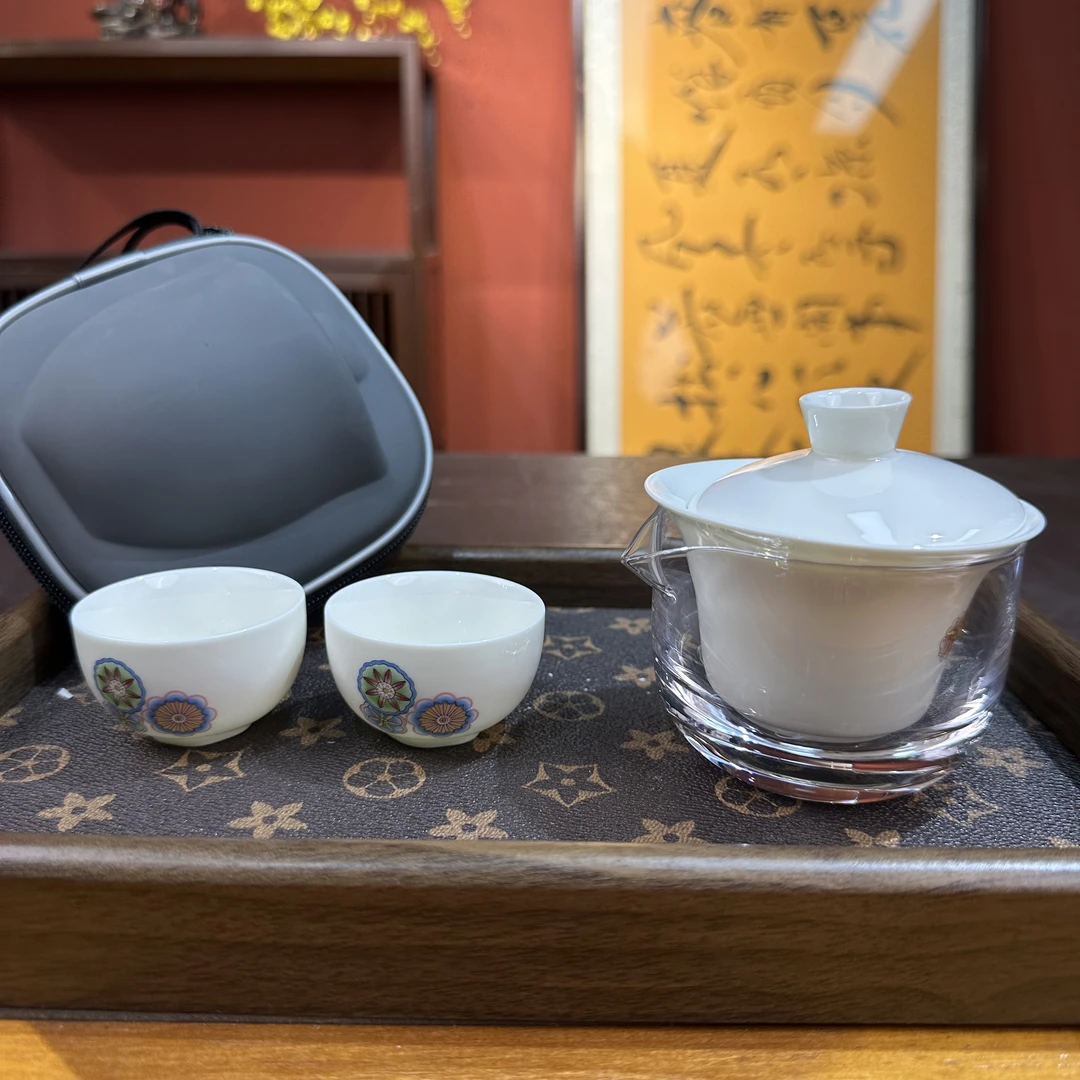 G257凝白快客杯一壶三杯便携式旅行茶具