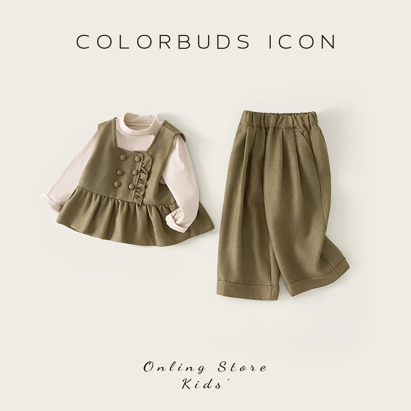 女童套装春秋季2025新款韩版女宝宝洋气时髦女孩公主阔腿裤三件套