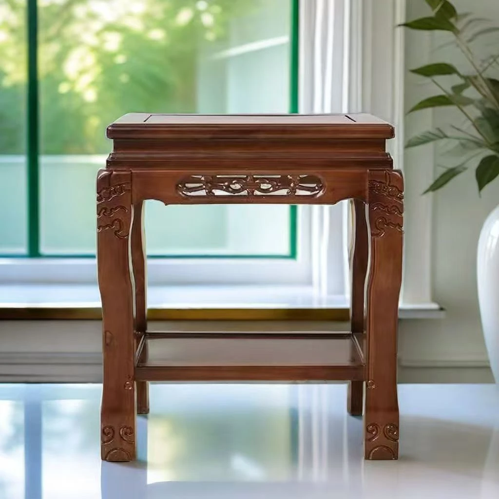 榆木实木花架子室内家用石头摆件鱼缸架整装中式落地置物架摆件架