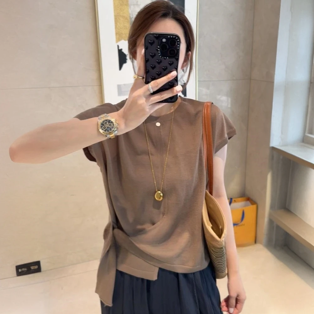 韩版小飞袖短袖t恤女2025年夏季新款爆款不规则洋气小众别致上衣