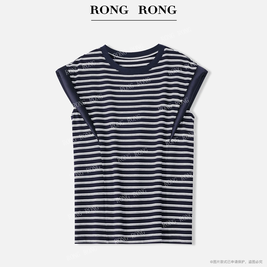 溶溶【优雅先锋】RONGRONG 圆领撞色条纹学院风飞飞袖T恤CYDNM288