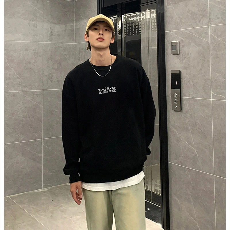 美式简约创意字母印花套头圆领卫衣男女秋冬季百搭休闲情侣款上衣