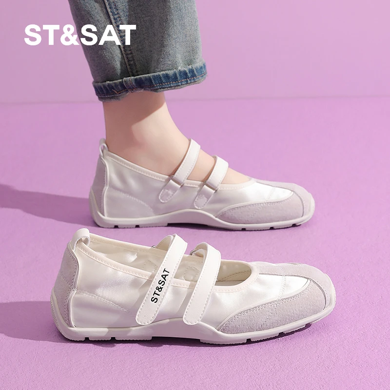 星期六浅口玛丽珍休闲单鞋女夏季新款透气软底魔术贴芭蕾风德训鞋