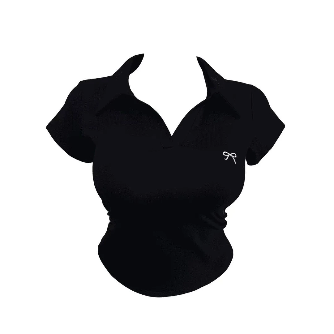 王富贵儿家大码甜辣性感收腰上衣polo领胖mm正肩显瘦休闲小衫832