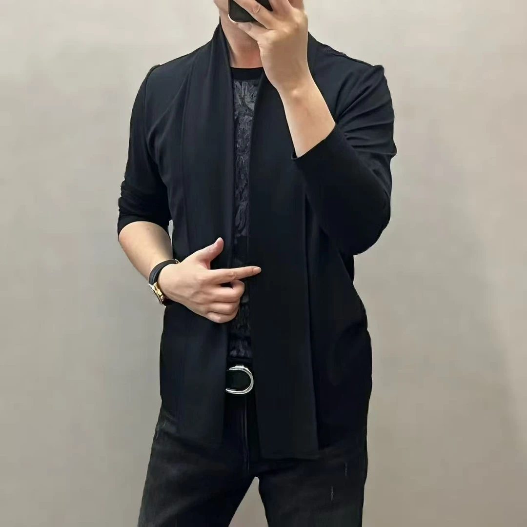 新款高端男士时尚潮流假两件长袖T恤