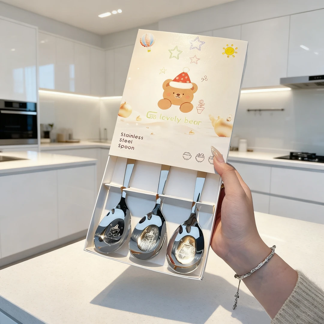 快乐小熊勺SUS 304不锈钢吃饭喝汤勺家用勺子