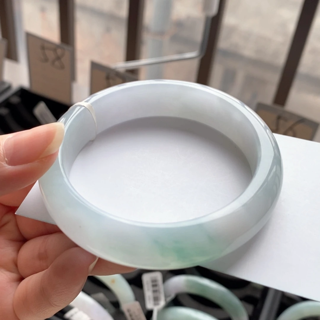 翡翠未镶嵌手镯宽版飘色57.8