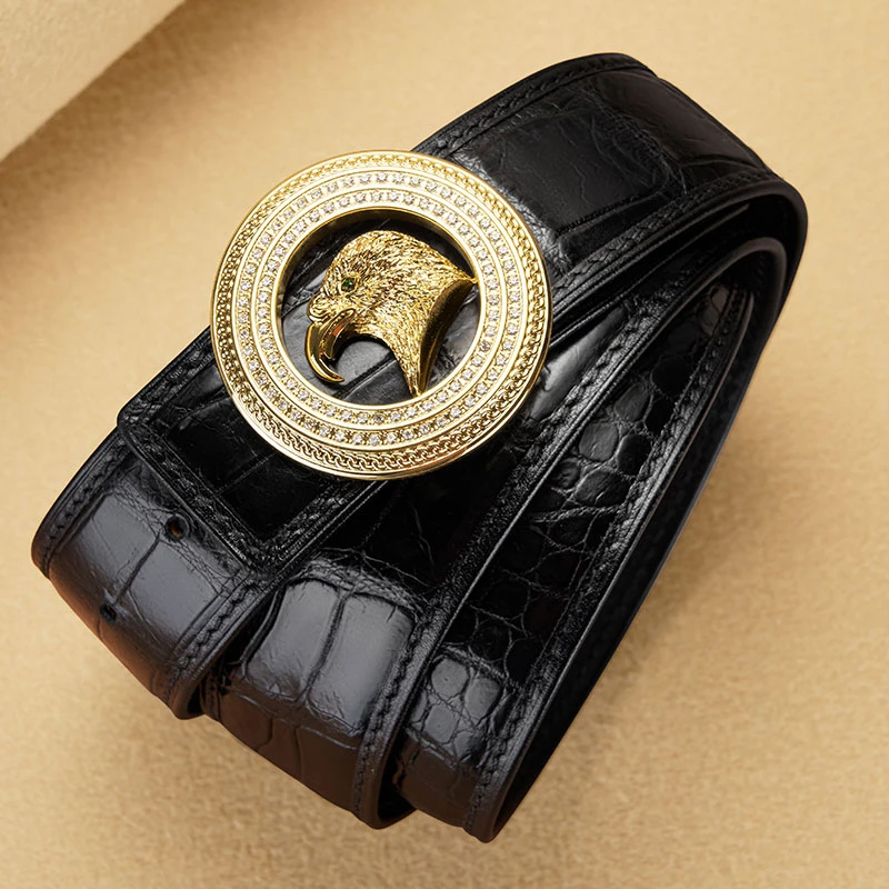 不锈钢扣头皮带男士鳄鱼皮腰带时尚商务潮流平滑扣丁字扣裤腰带男