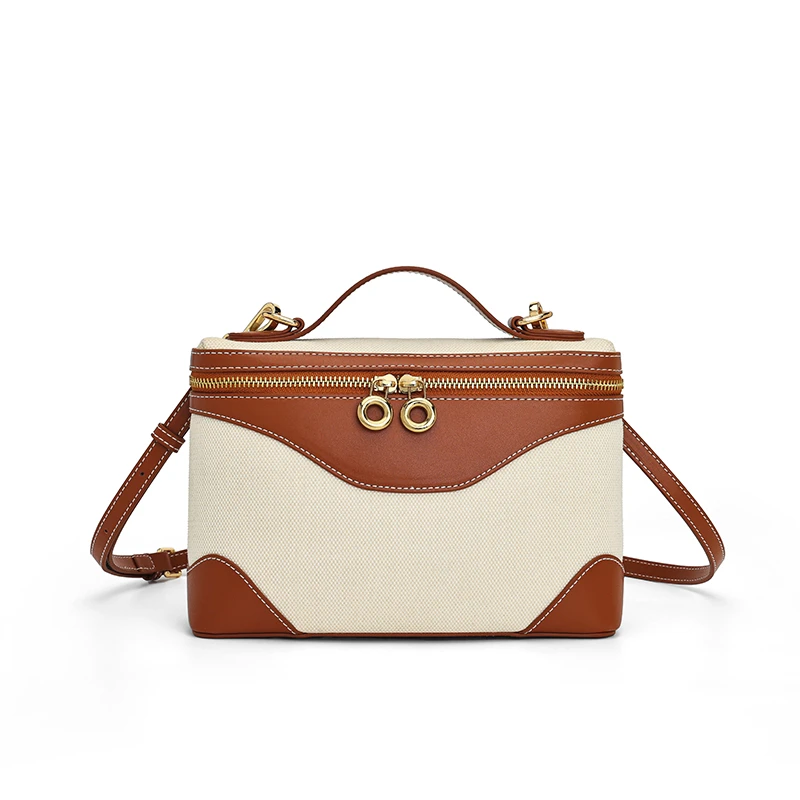 新款时尚小方包高级感女士通勤高级感单肩盒子包1981#亚麻杏