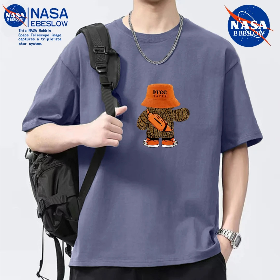 NASA休闲男士夏季圆领短袖T恤时尚运动印花上衣潮流简约