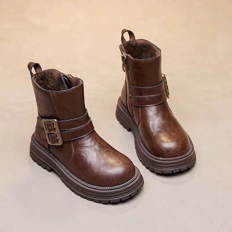 ABC儿童马丁靴2025冬季新款加绒加厚大童保暖男童二棉女童短靴子