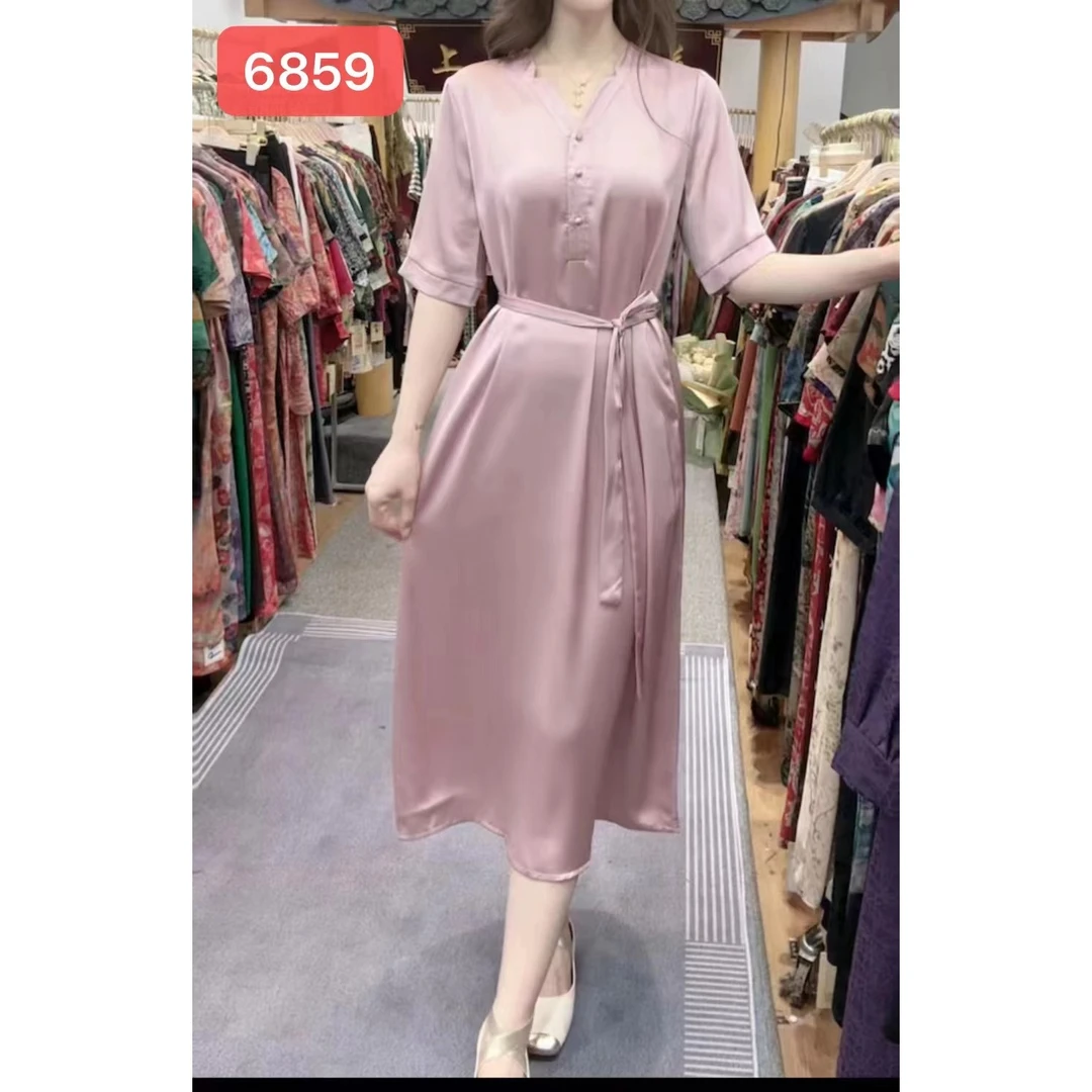 6859-3樱花粉舒适时尚休闲连衣裙