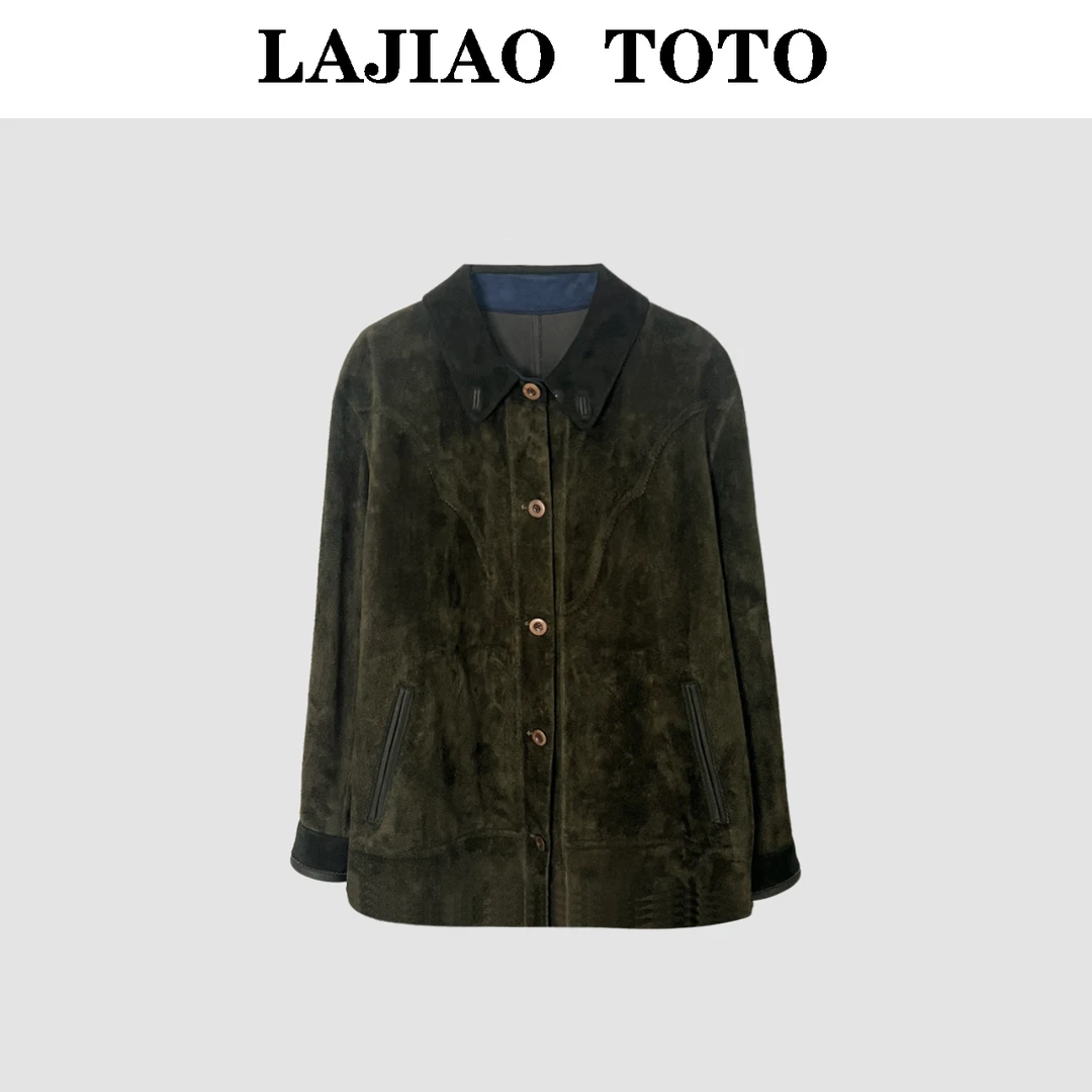 【艺洋穿搭】LAJIAO TOTO牛皮反绒老钱风松弛感轻奢高贵皮衣#BE062