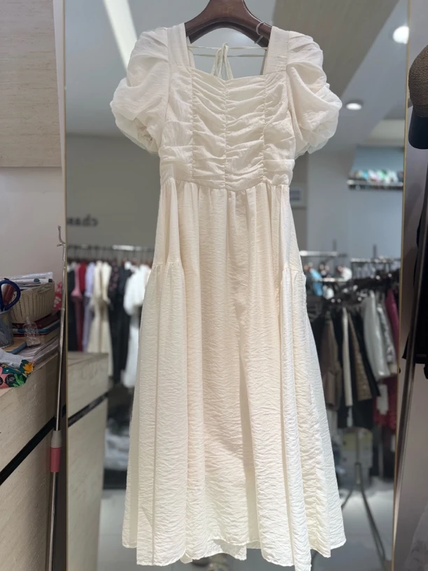 连衣裙长款法式泡泡袖高蕾丝长裙娃娃裙小个子设计师