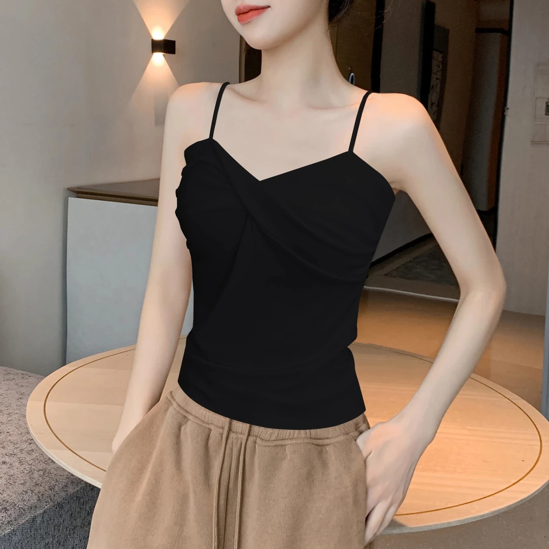黑色交叉小吊带背心女春夏内搭2025新款美背设计感外穿打底上衣潮