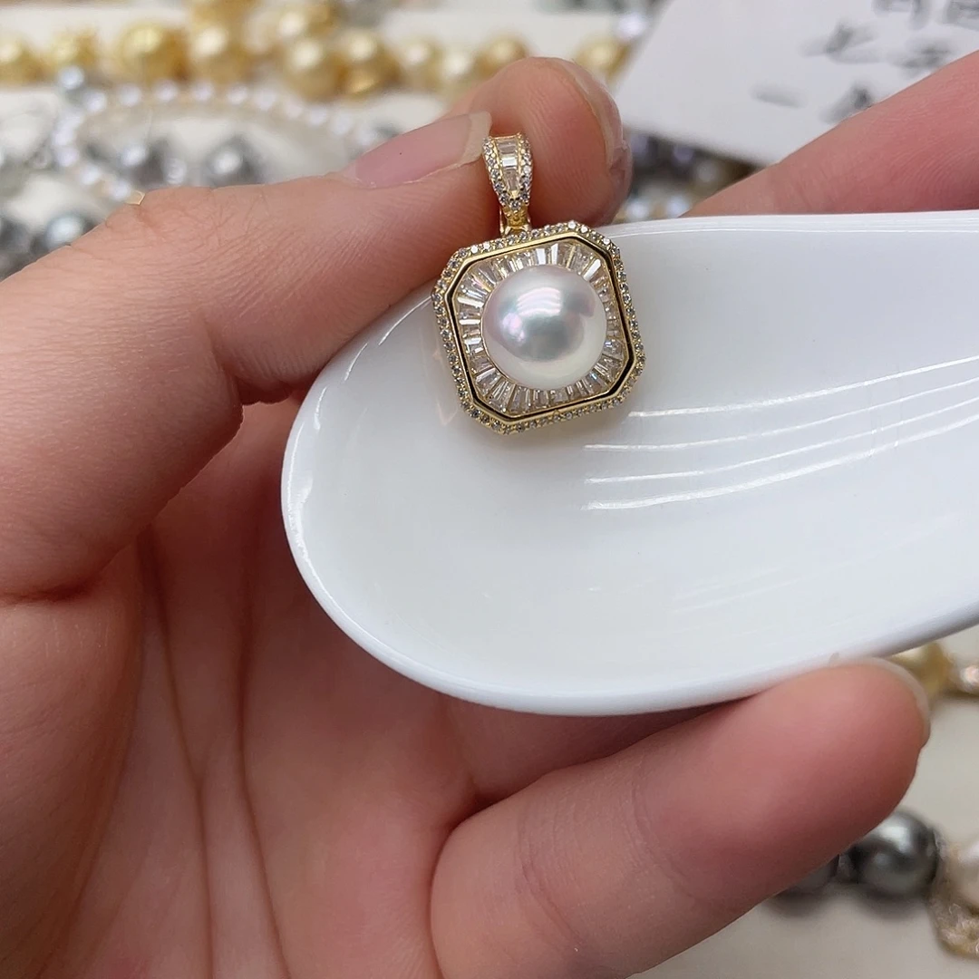 海水珍珠银S925镶嵌吊坠(不含链)