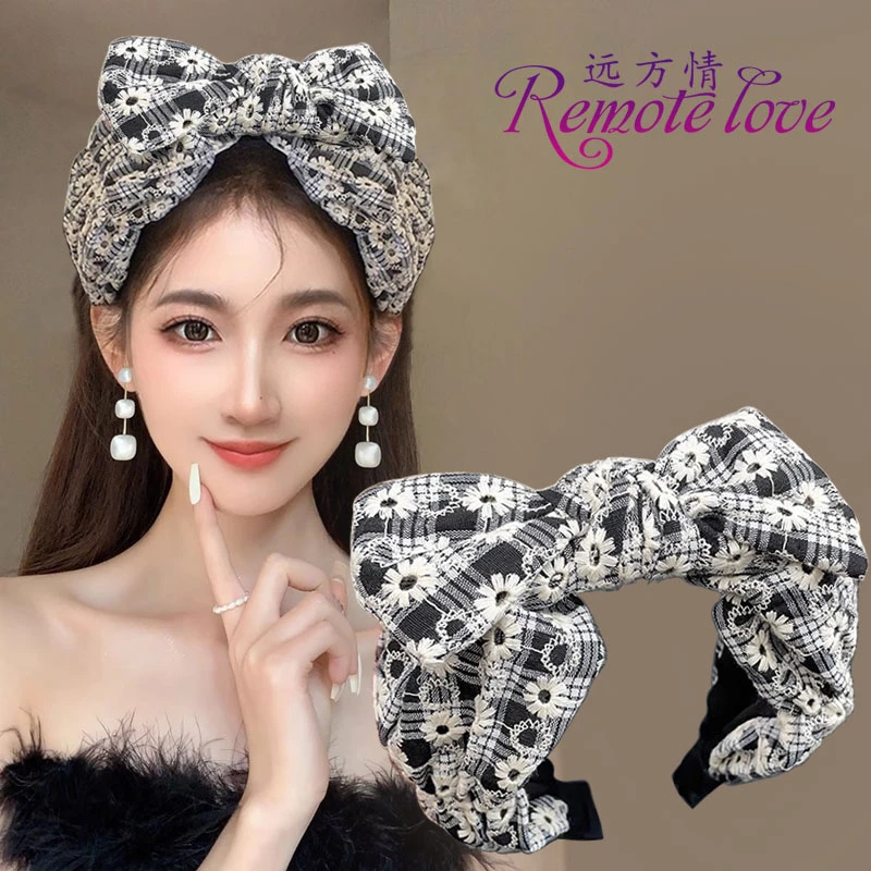 remote love/远方情复古刺绣花朵发箍高颅顶蝴蝶结宽边发卡T2840