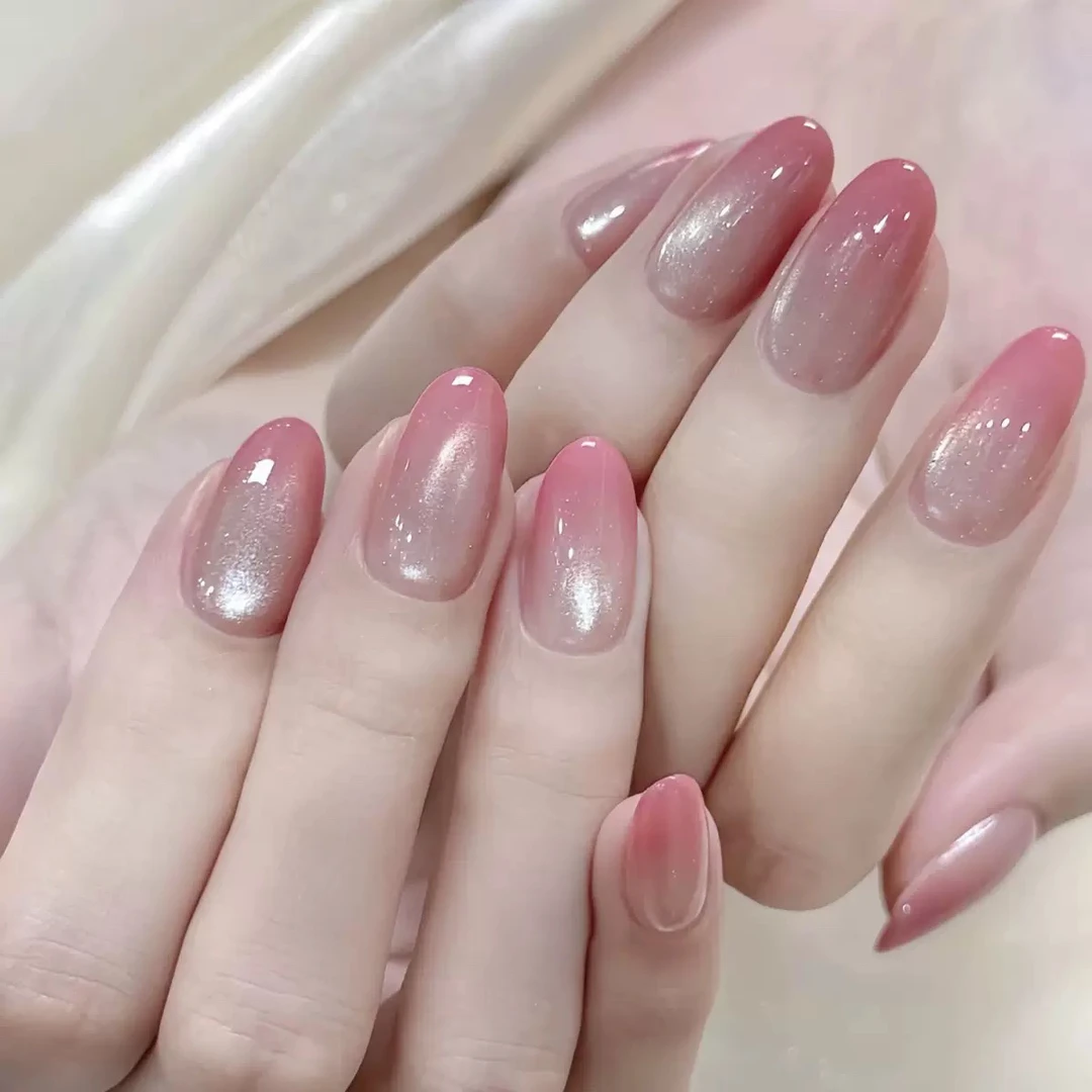 【水蜜桃】温柔粉色渐变猫眼穿戴甲显白气质简约裸色甜美高级感