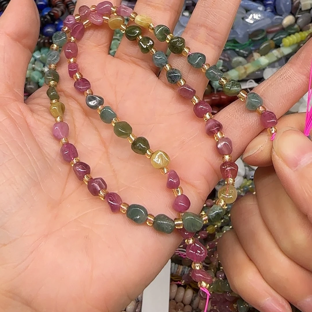 玛瑙/玉髓合金珠宝半成品碧玺4-6mm一条渐变