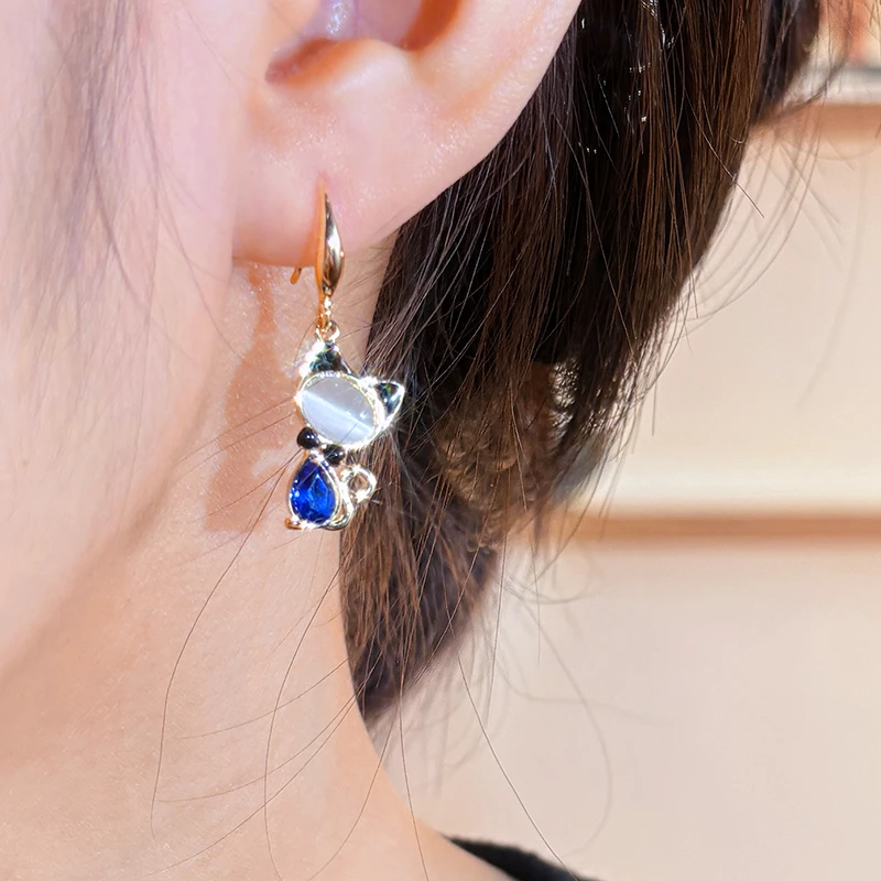 足银玻璃耳饰 E0154俄罗斯蓝猫 猫眼石水晶时尚手工滴油耳饰