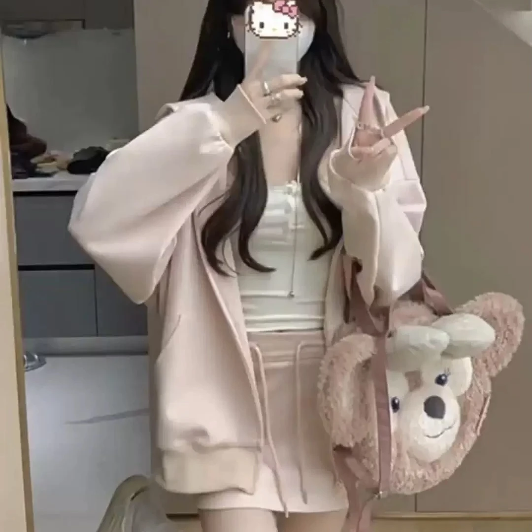 【粉粉蜜桃两件套】粉色休闲卫衣运动套装秋外套连帽韩系秋季穿搭
