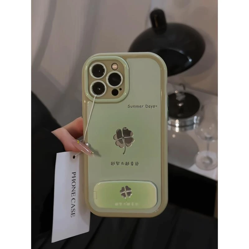 晕染四叶草适用苹果16pro手机壳iPhone15奶油华为p80荣耀小米15女