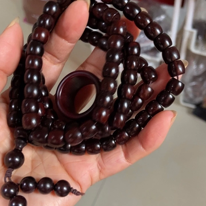 檀香紫檀（小叶紫檀）大***蝈紫檀桶珠手串尺寸9*10加扳指