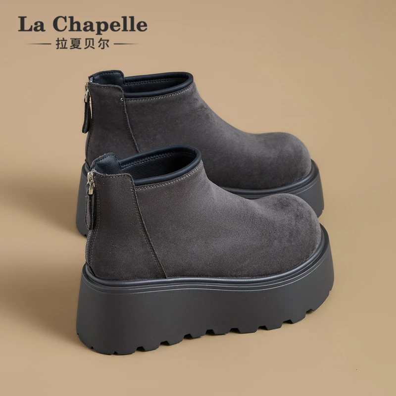 拉夏贝尔厚底加绒雪地靴女2025冬季新款加厚保暖棉鞋防滑短筒靴子