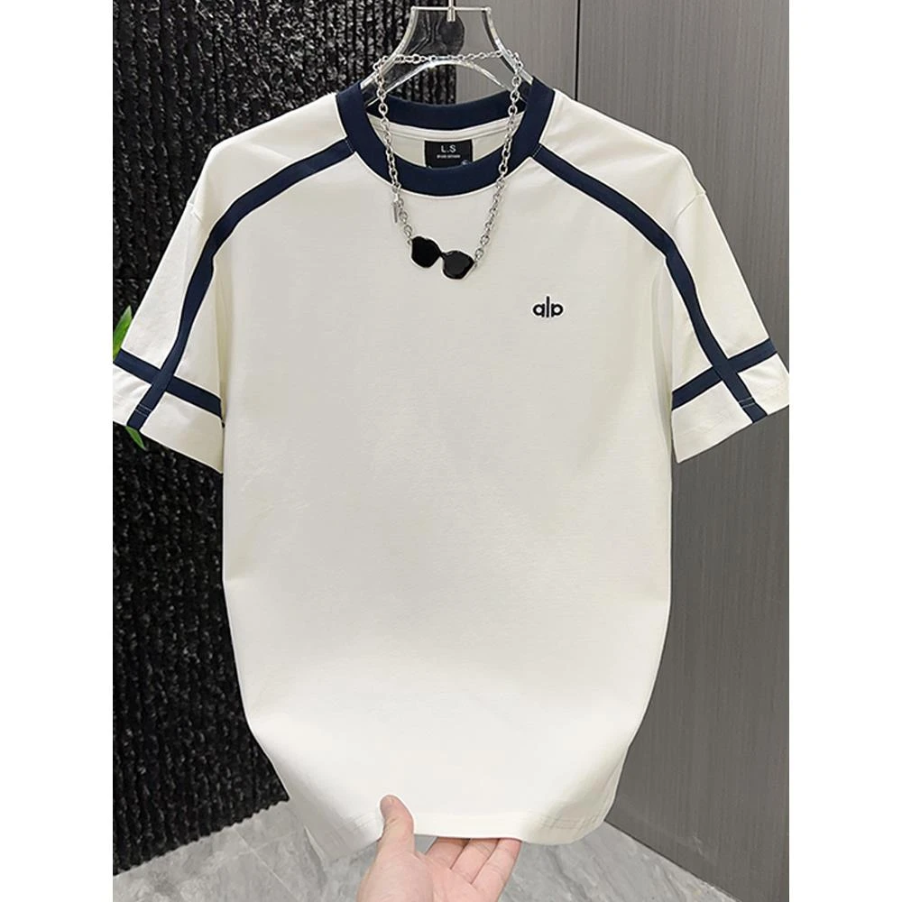 特大码2-300斤男款t恤韩版宽松设计感条纹夏季半袖上衣ins潮流T恤