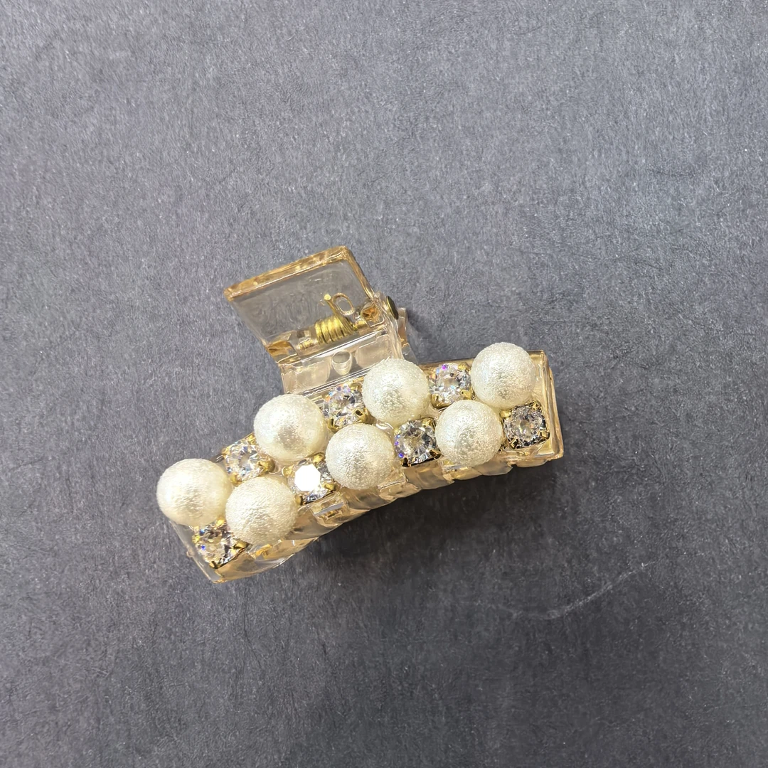 B174白色珠闪闪泡菜款刘海小抓夹