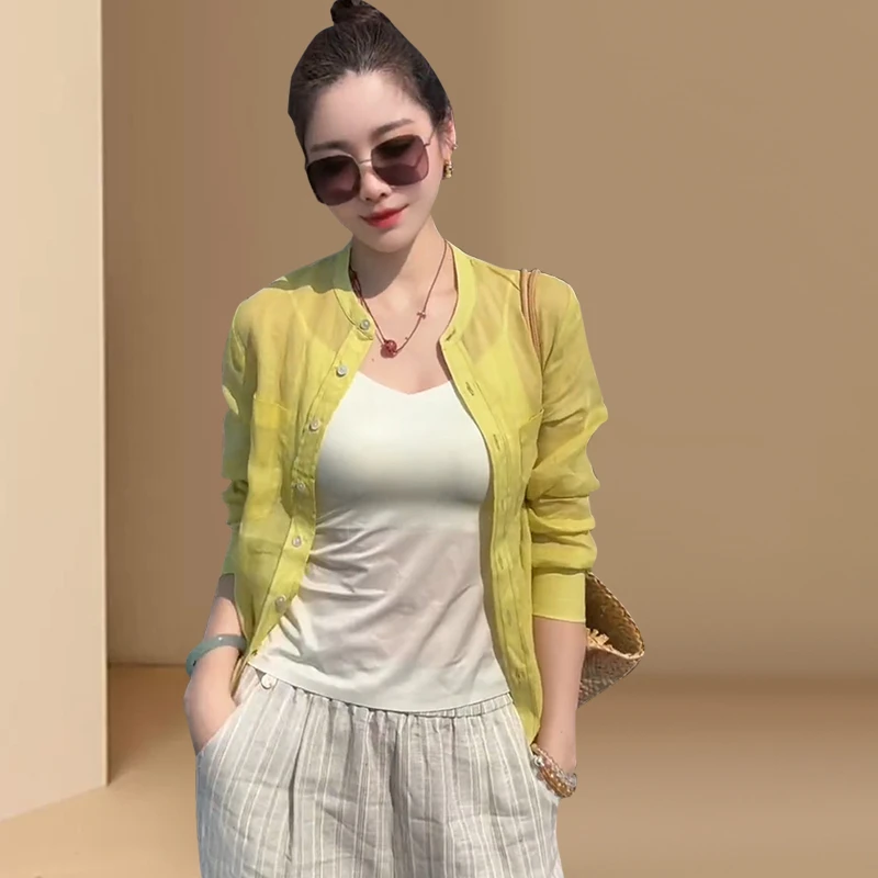 韩版黄色圆领衬衫上衣2025年女装夏季新款今年流行的百搭通勤衬衣