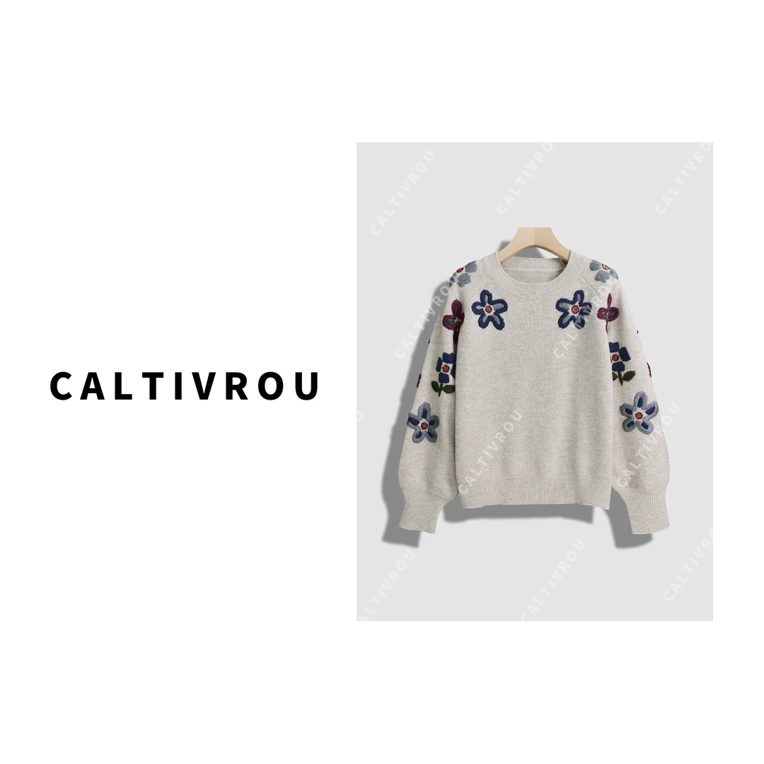 Caltivrou绮梦琉璃~经典百搭立体花朵针织衫-Y14207