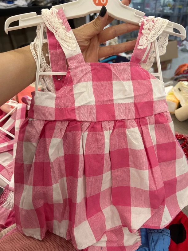 粉色格子分体套装