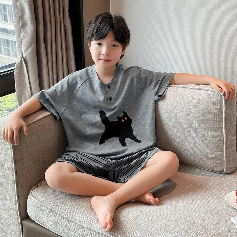 FAVMARTHA儿童装男童夏季睡衣家居服套装夏装夏款中大童纯棉男孩