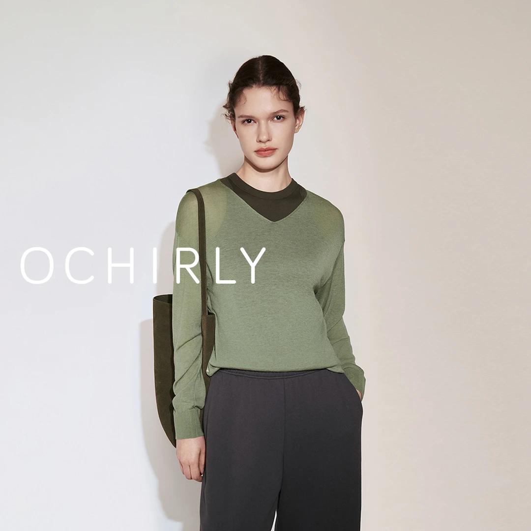 OCHIRLY欧时力100%澳进口羊毛V领毛衣秋