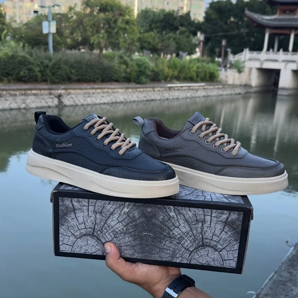 6077休闲鞋系带车缝线潮鞋秋季圆头休闲板鞋轻质百搭