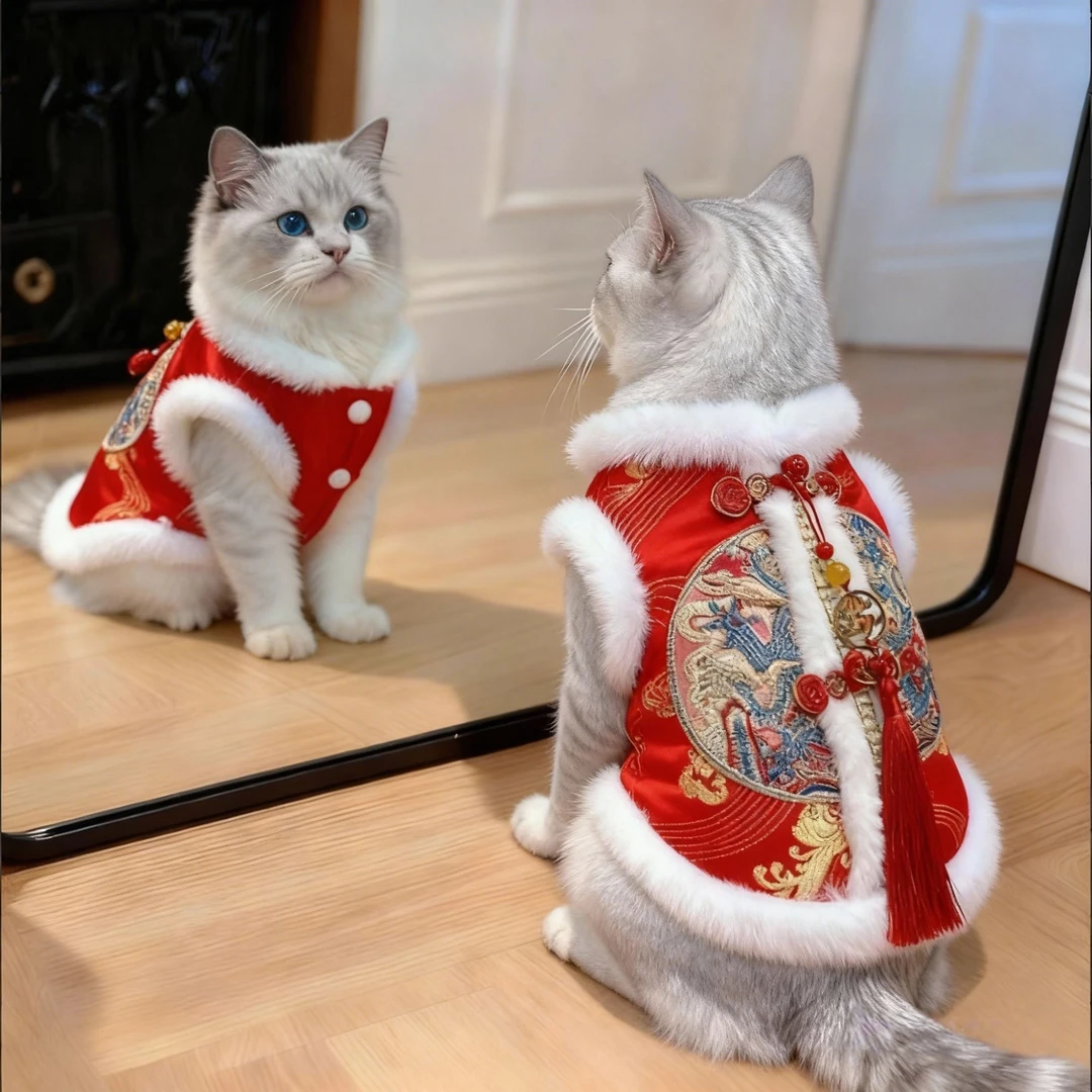 猫咪衣服秋冬款中国风新年唐装龙纹刺绣棉袄冬季保暖宠物过年衣服
