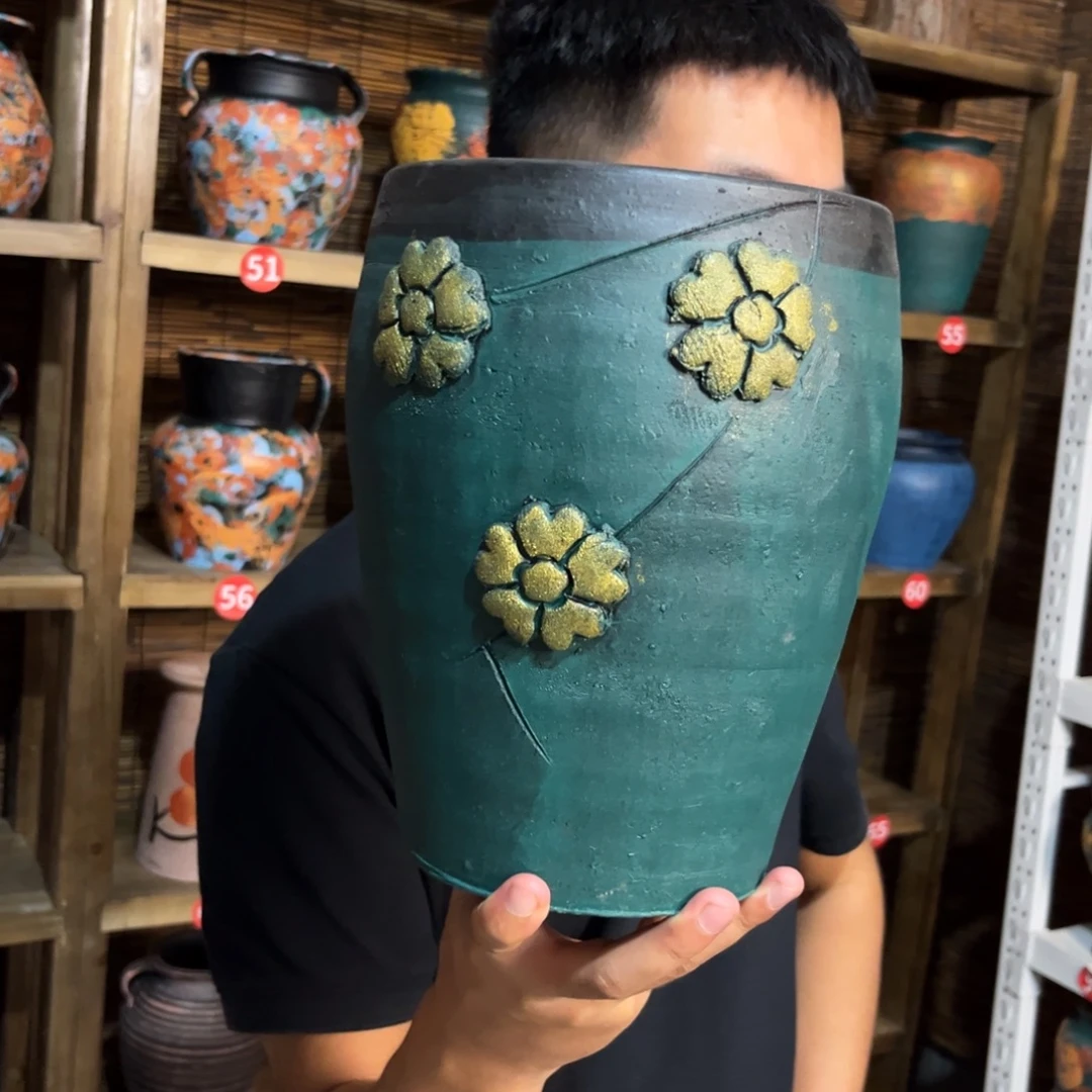 红陶浮雕花盆炸炸炸