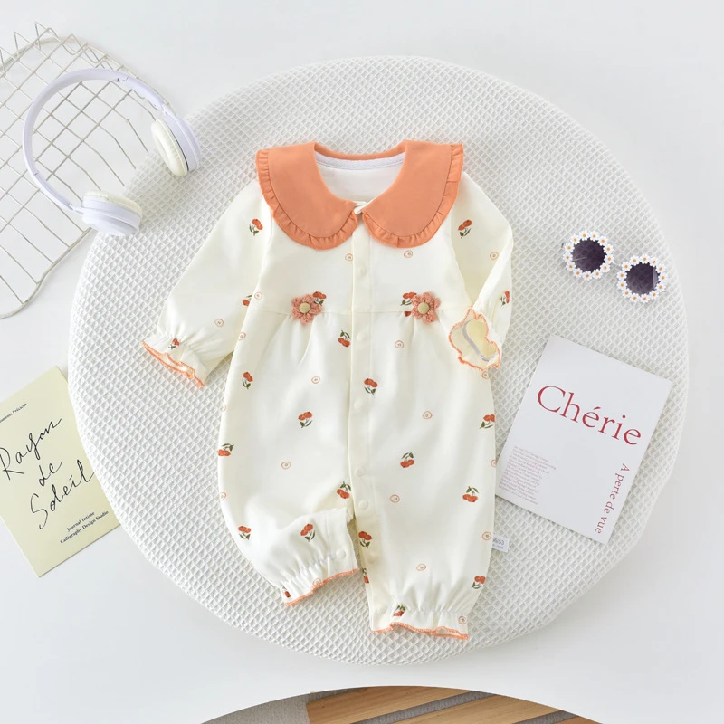 婴儿衣服外出哈衣新生儿纯棉连体衣春秋女宝宝婴幼儿百天连体衣