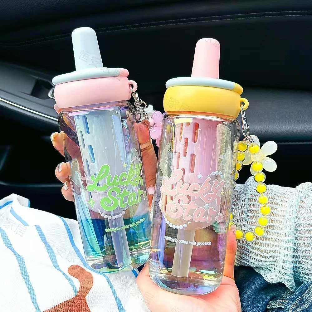 夏日新款高硼硅玻璃耐高温大容量吸管杯便携式水杯