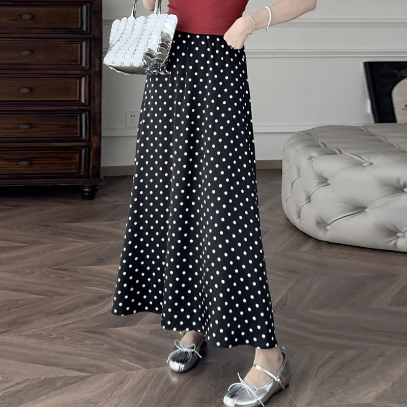 高级时尚经典波点垂感半身裙2025春夏新款高腰显瘦遮肉减龄A字裙