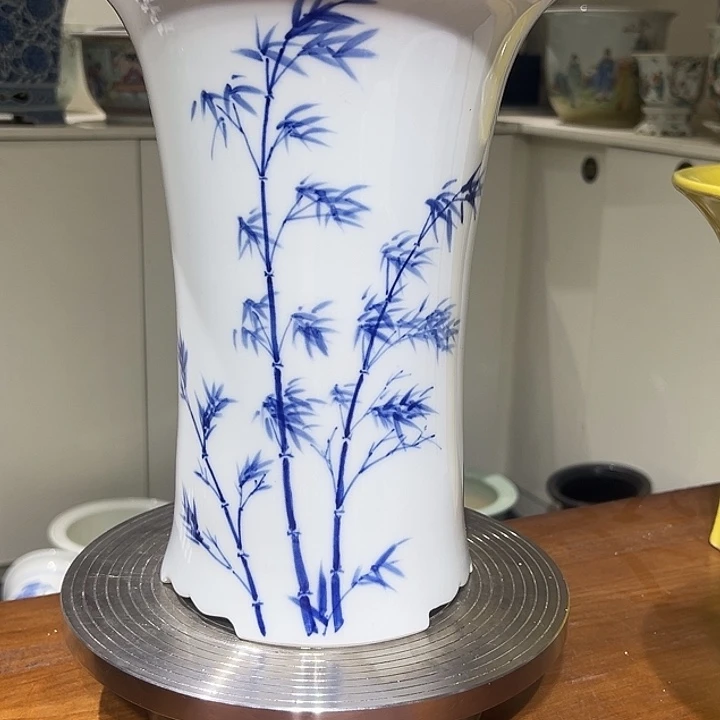 青花竹纹陶瓷花盆