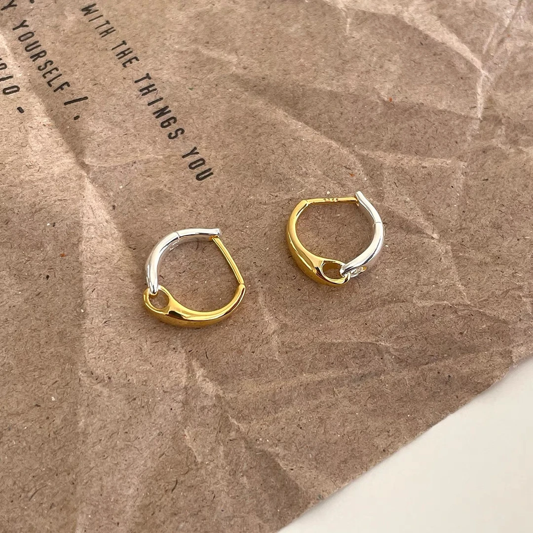 铜合金耳饰 925银针撞色耳圈耳环轻奢高级感耳钉耳扣金色耳饰女