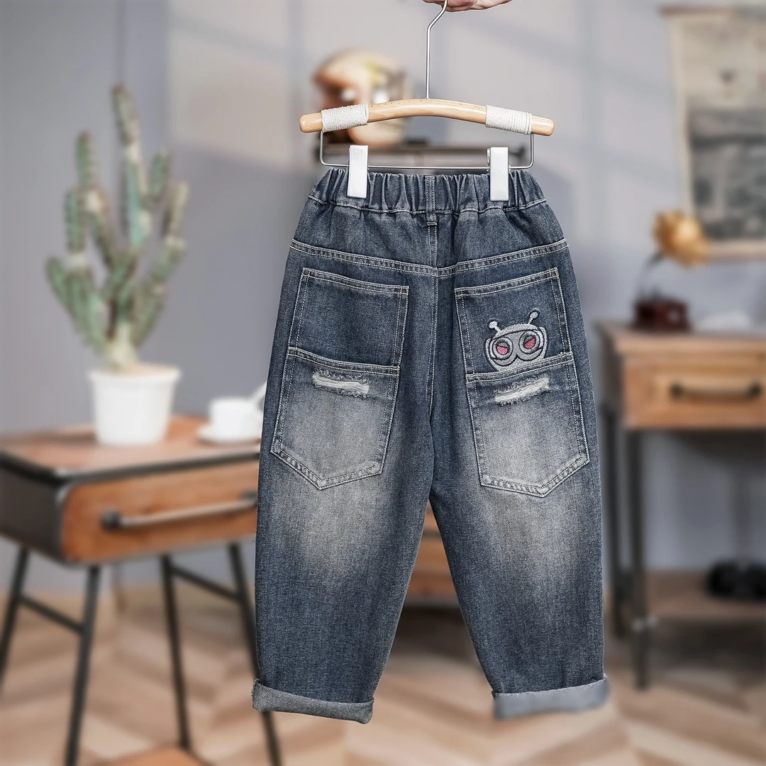 2025男童牛仔裤男孩儿童牛仔裤老爹裤子6-12岁潮软牛仔