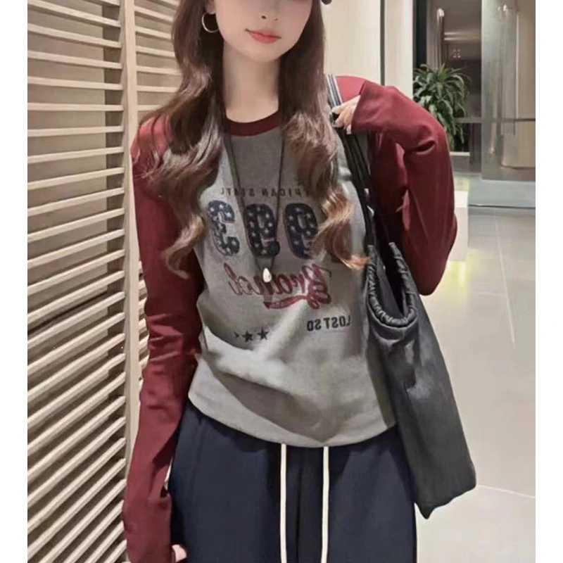 【丹姐家~美式插肩袖~】复古休闲撞色圆领长袖T恤