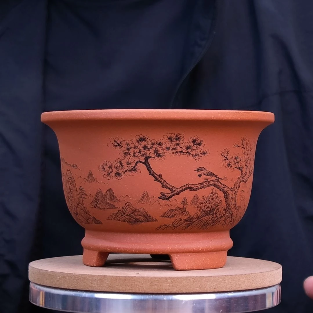 紫砂花盆同喜同喜