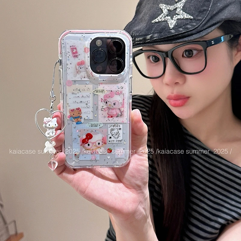 kaia甜妹可爱闪粉哈喽kt凯蒂猫插画适用苹果16promax手机壳iphone